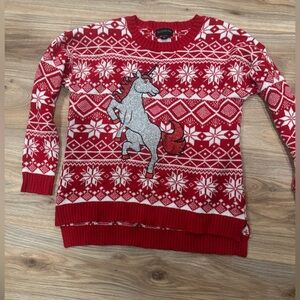 Red Unicorn Patterned Christmas Sweater